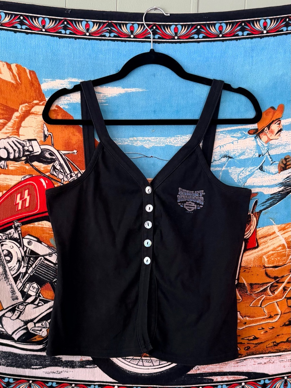 🪽 Vintage (1997) Harley-Davidson Opalescent Button-Down Center-Split Tank 🪽